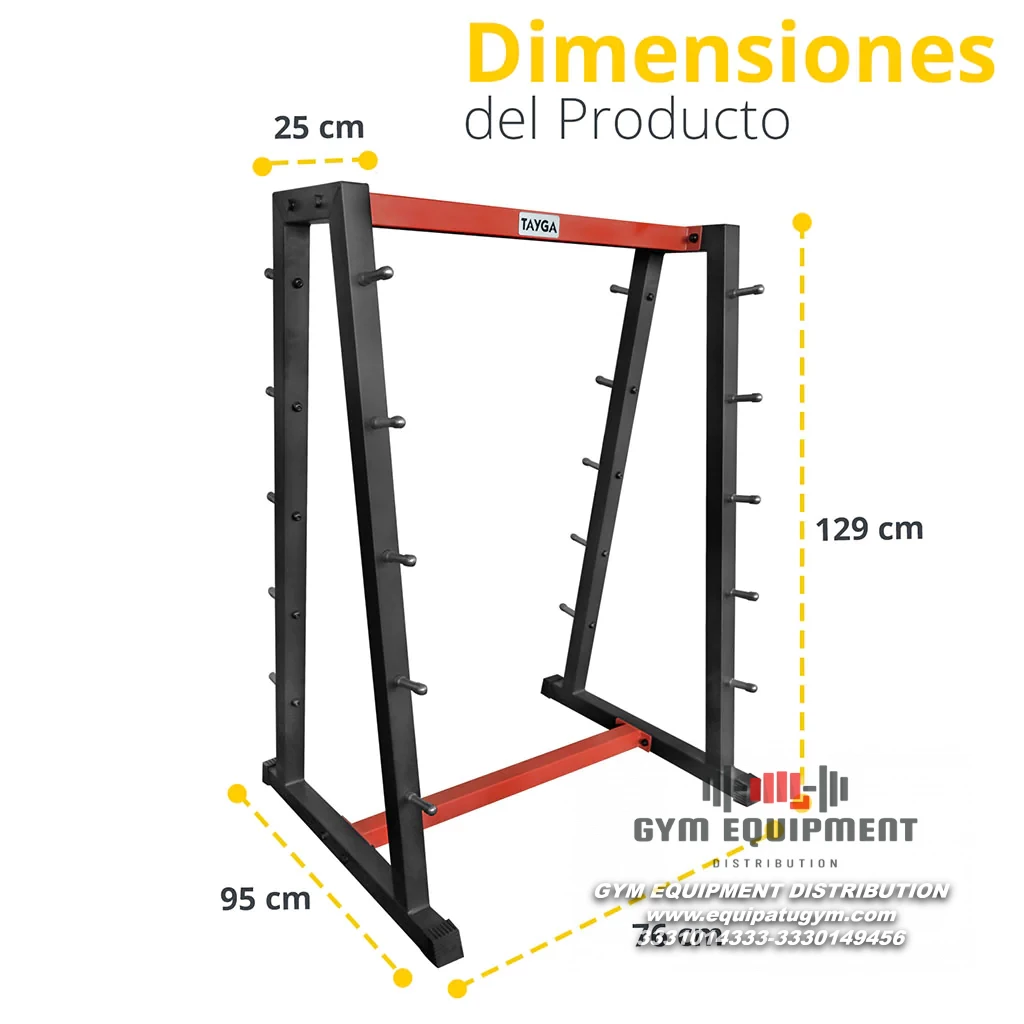 RACK PARA BARRAS DE PESO INTEGRADO NEGRO CON ROJO